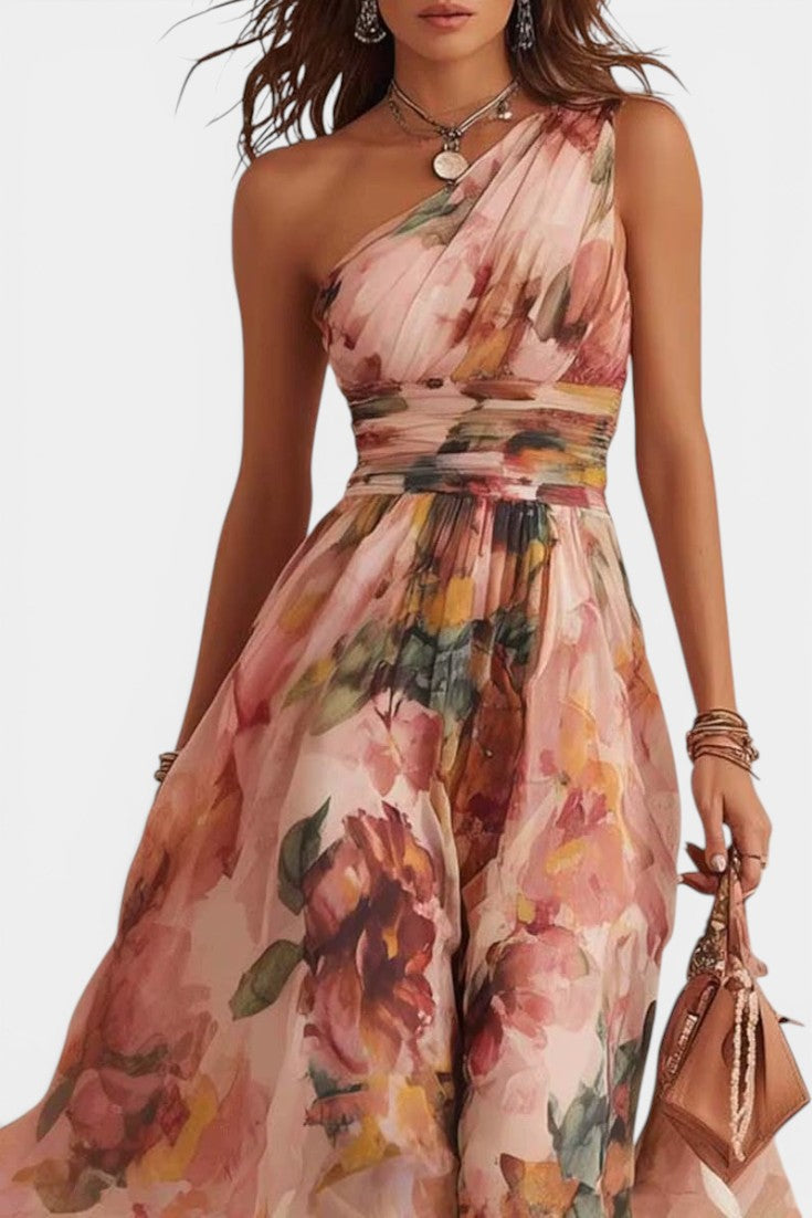 Sandra | Vestido Maxi Floral de Un Hombro