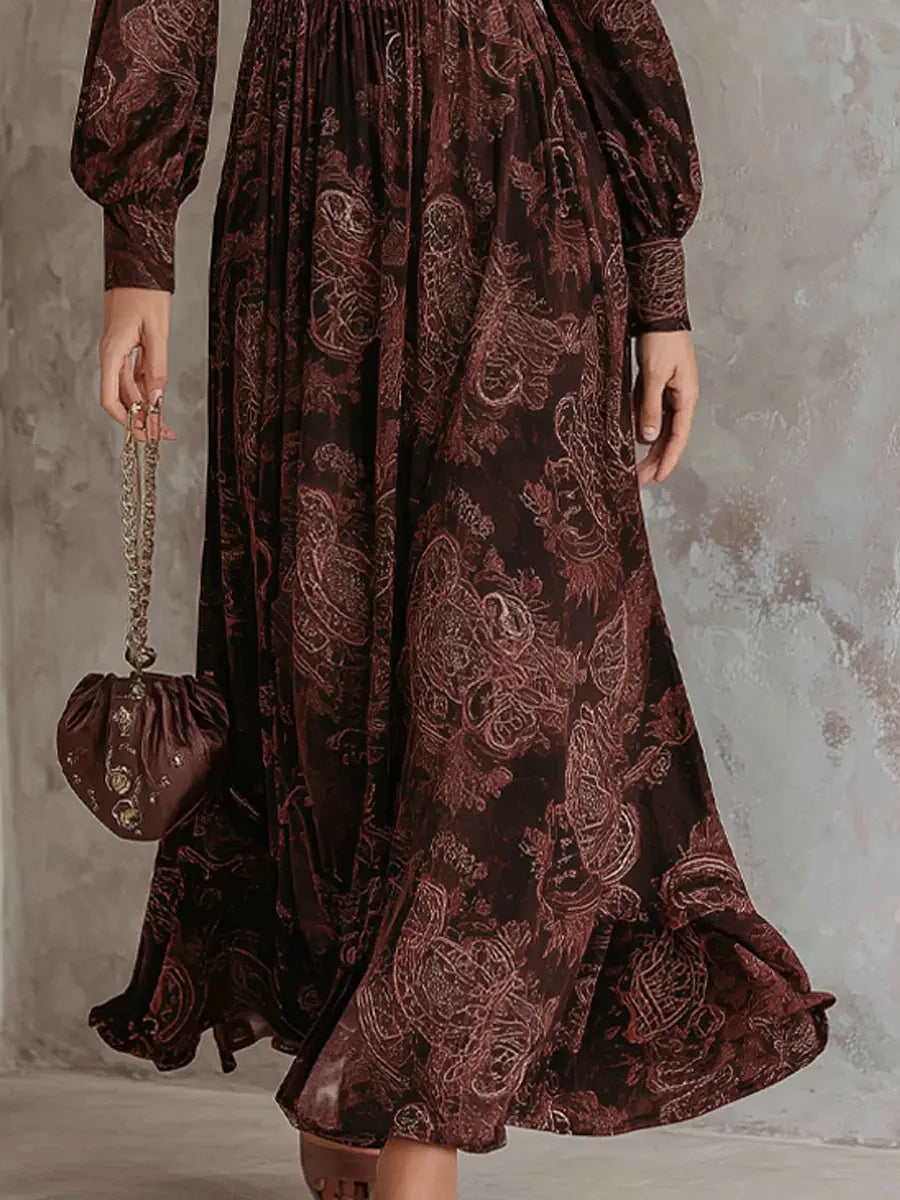 Carmen | Vestido maxi con estampado paisley y realce en la cintura