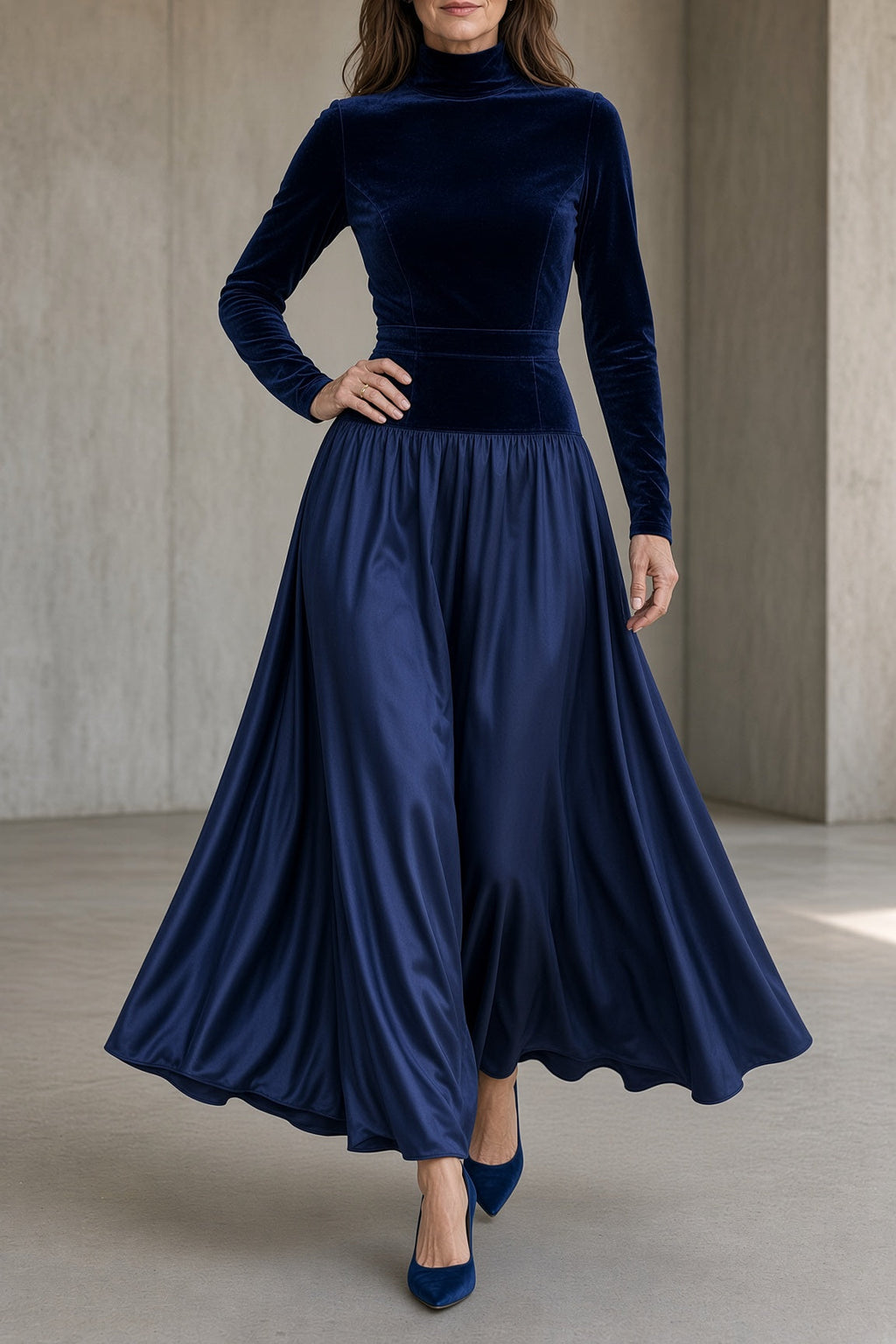 Vanesa | Vestido largo de terciopelo de cuello alto