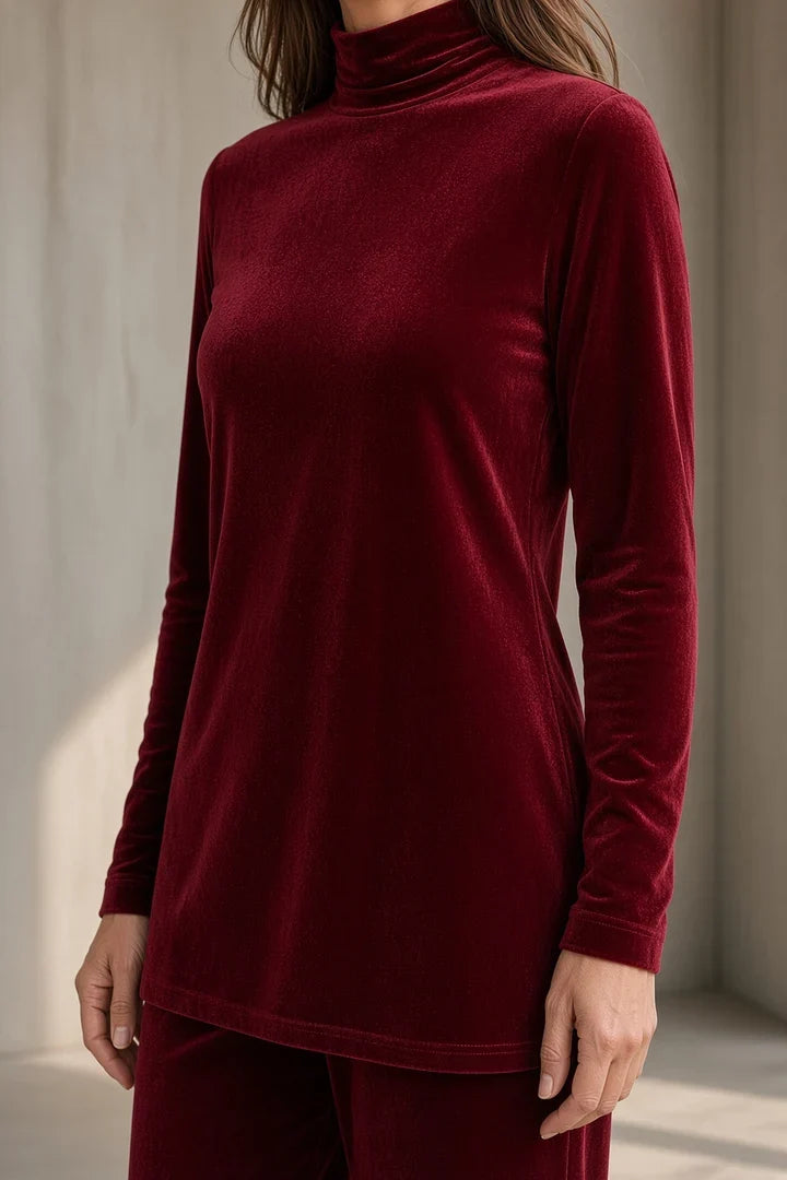 Mabel | Conjunto de terciopelo con top de cuello alto y pantalón ancho