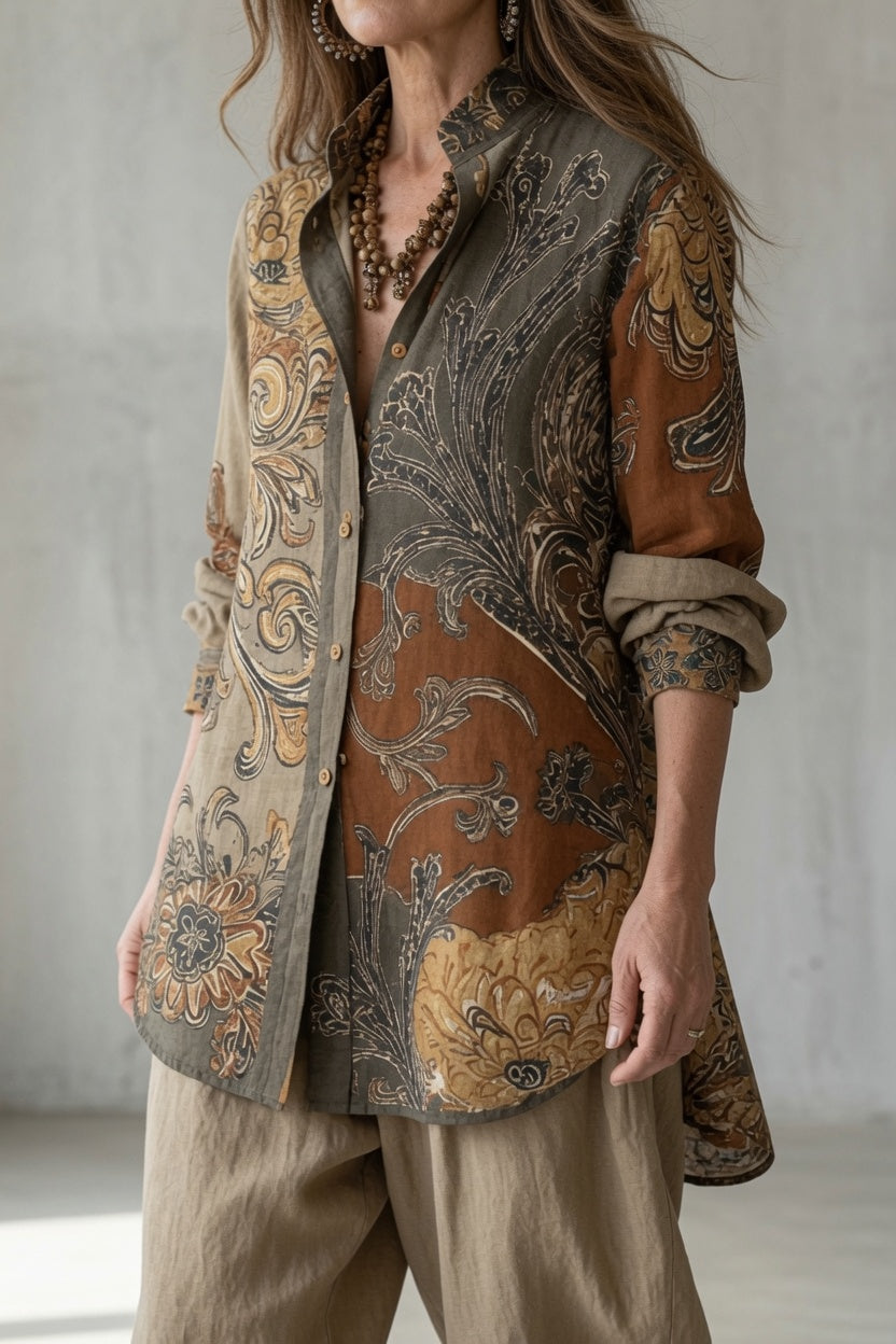 Noemí | Conjunto vintage de camisa estampada y pantalón relajado