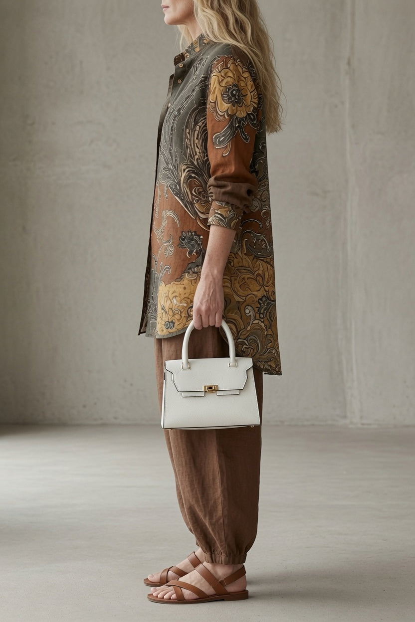 Adelina | Conjunto vintage de camisa estampada y pantalón