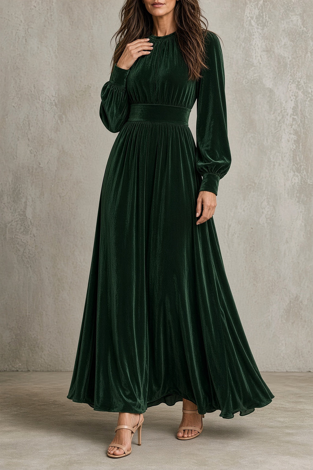 Eulalia | Vestido largo de terciopelo con cuerpo fruncido