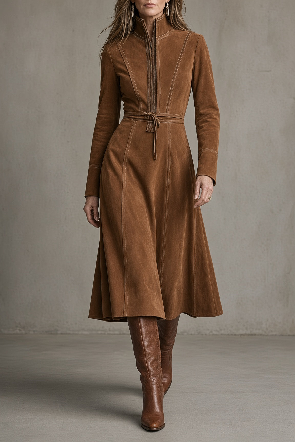 Gracia | Vestido vintage de cuello alto con cinturón y falda evasé