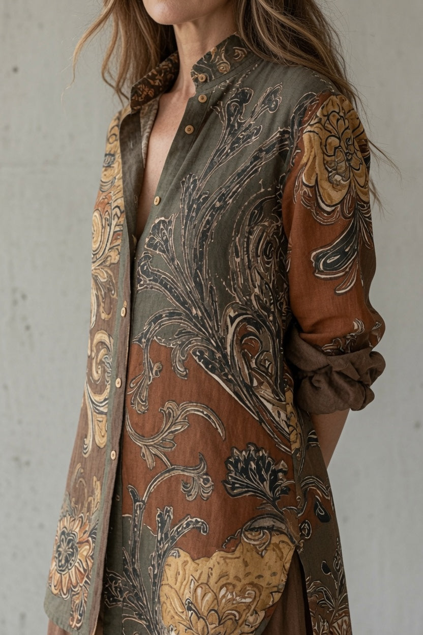 Noemí | Conjunto vintage de camisa estampada y pantalón relajado