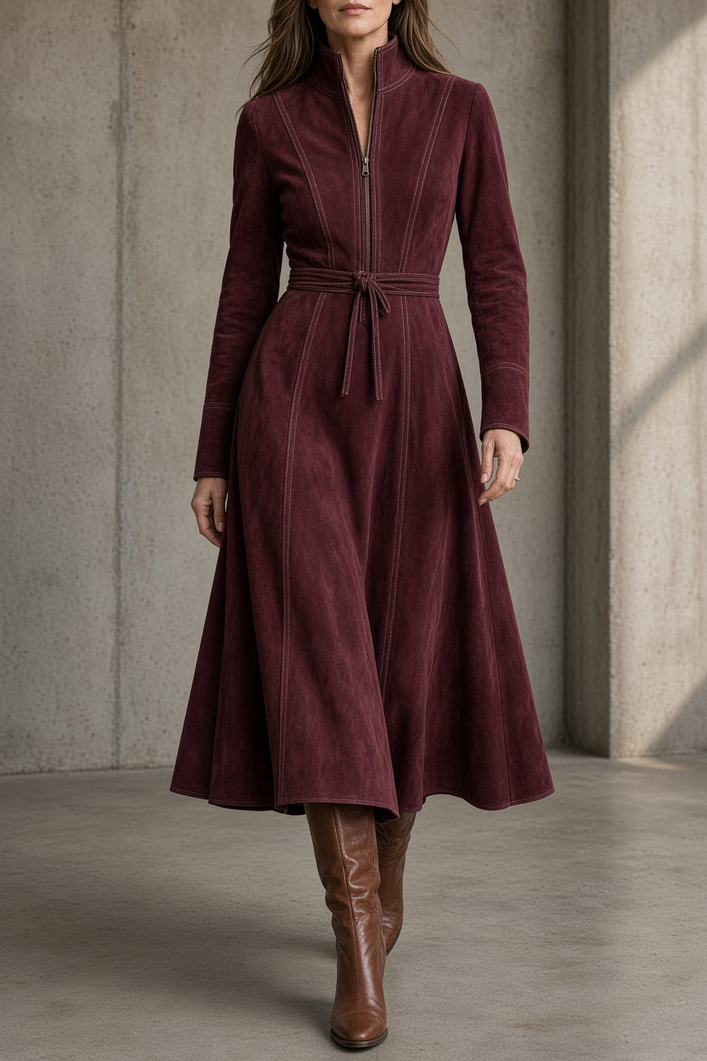 Gracia | Vestido vintage de cuello alto con cinturón y falda evasé