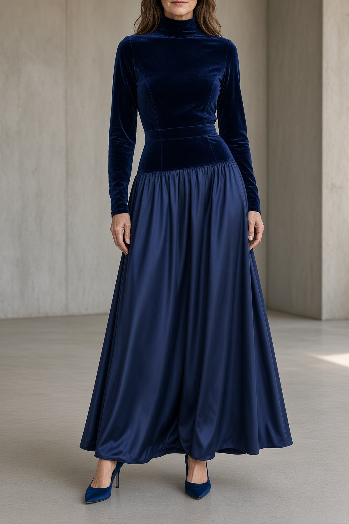Vanesa | Vestido largo de terciopelo de cuello alto