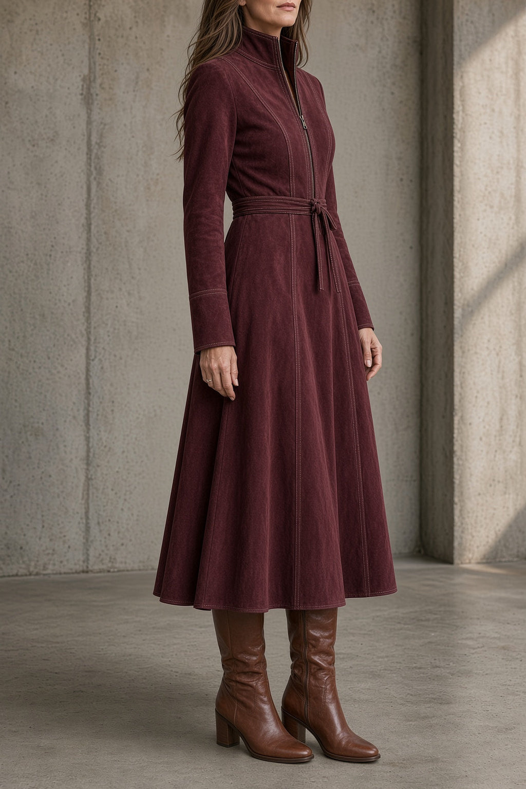 Gracia | Vestido vintage de cuello alto con cinturón y falda evasé