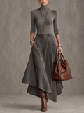 Carmen | Conjunto de top de cuello alto y falda midi asimétrica de ante sintético