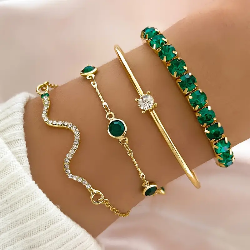 Aurora | Set de pulseras vintage con circonitas verdes