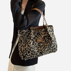 Edith Bolso de compras de lona con estampado de leopardo