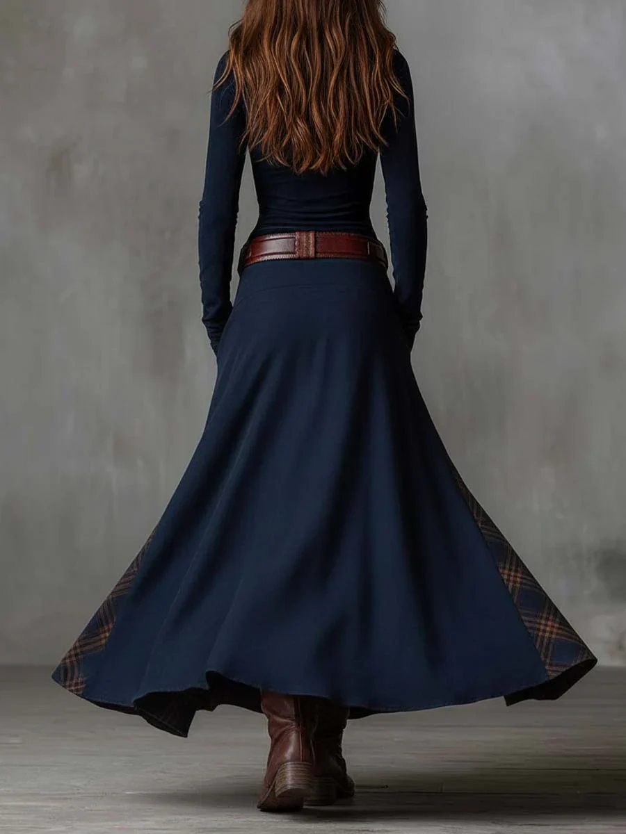 Candela | Vestido largo vintage de ante de cuadros (Incluye Cinturón)