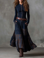Candela | Vestido largo vintage de ante de cuadros (Incluye Cinturón)