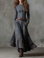 Candela | Vestido largo vintage de ante de cuadros (Incluye Cinturón)