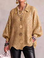 Eugenia | Cárdigan oversize con cuello y grandes botones metálicos