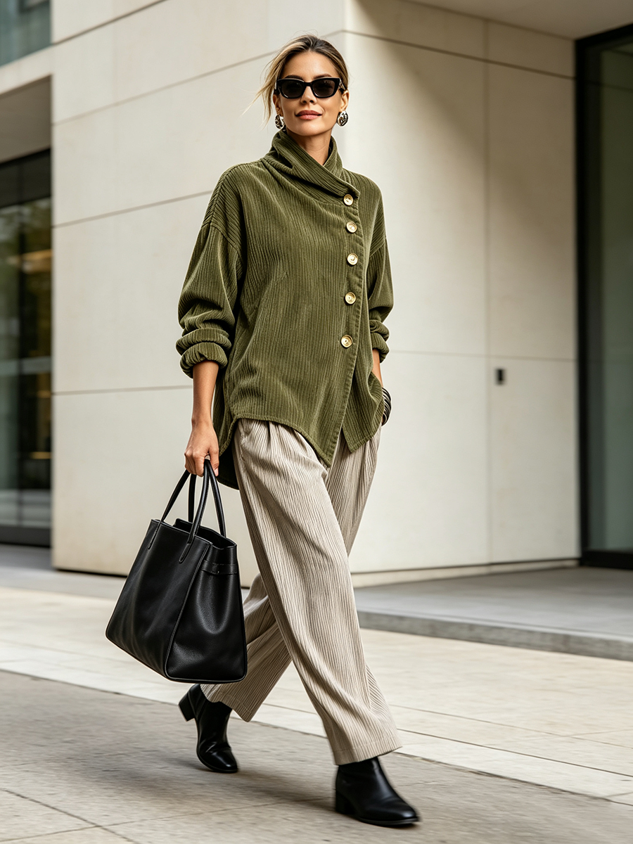 Sabela | Chaqueta de punto oversize con cuello envolvente y botones