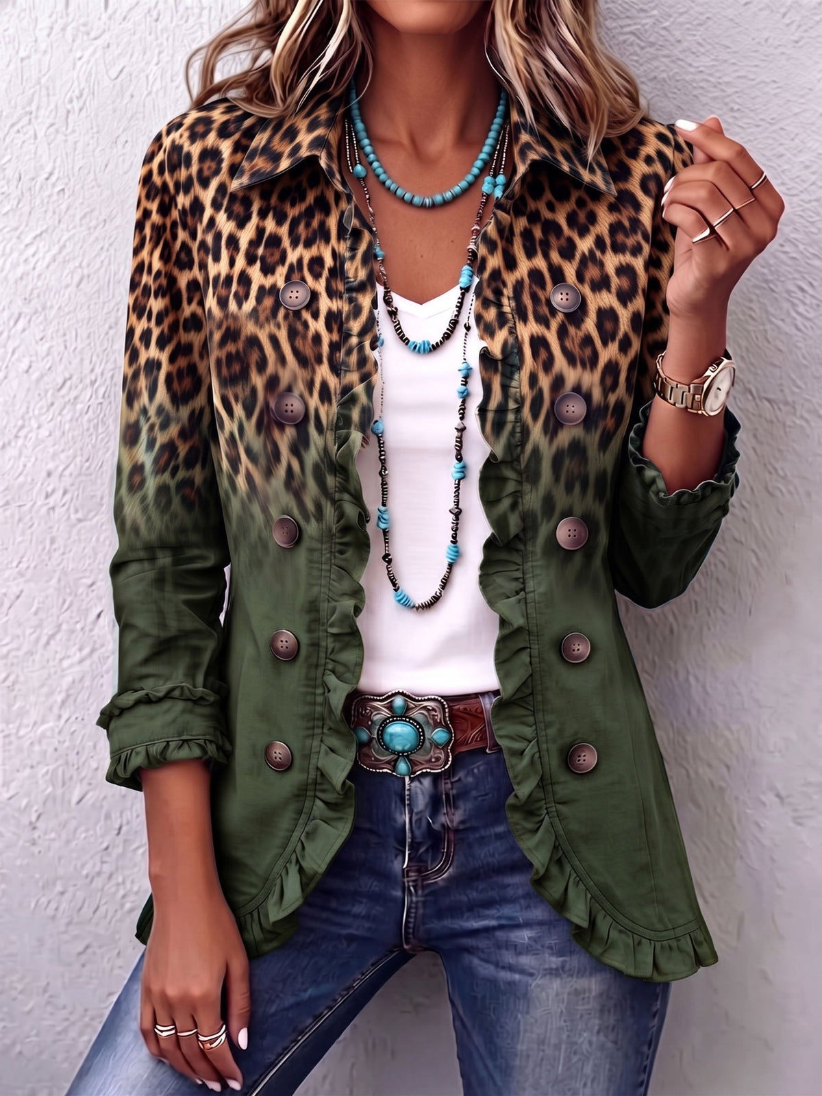 Elisabeth | Blazer Ombré Leopardo con Volantes