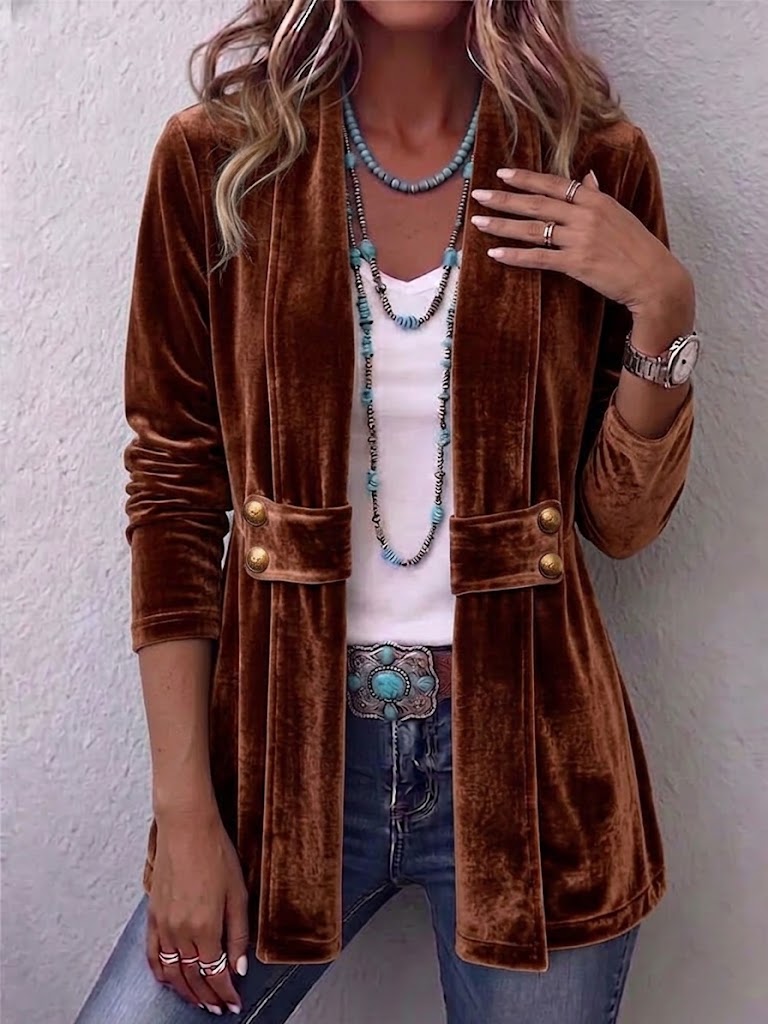 Olga™ | Chaqueta Vintage de Solapa con Botón, Manga Larga y Apertura Delantera