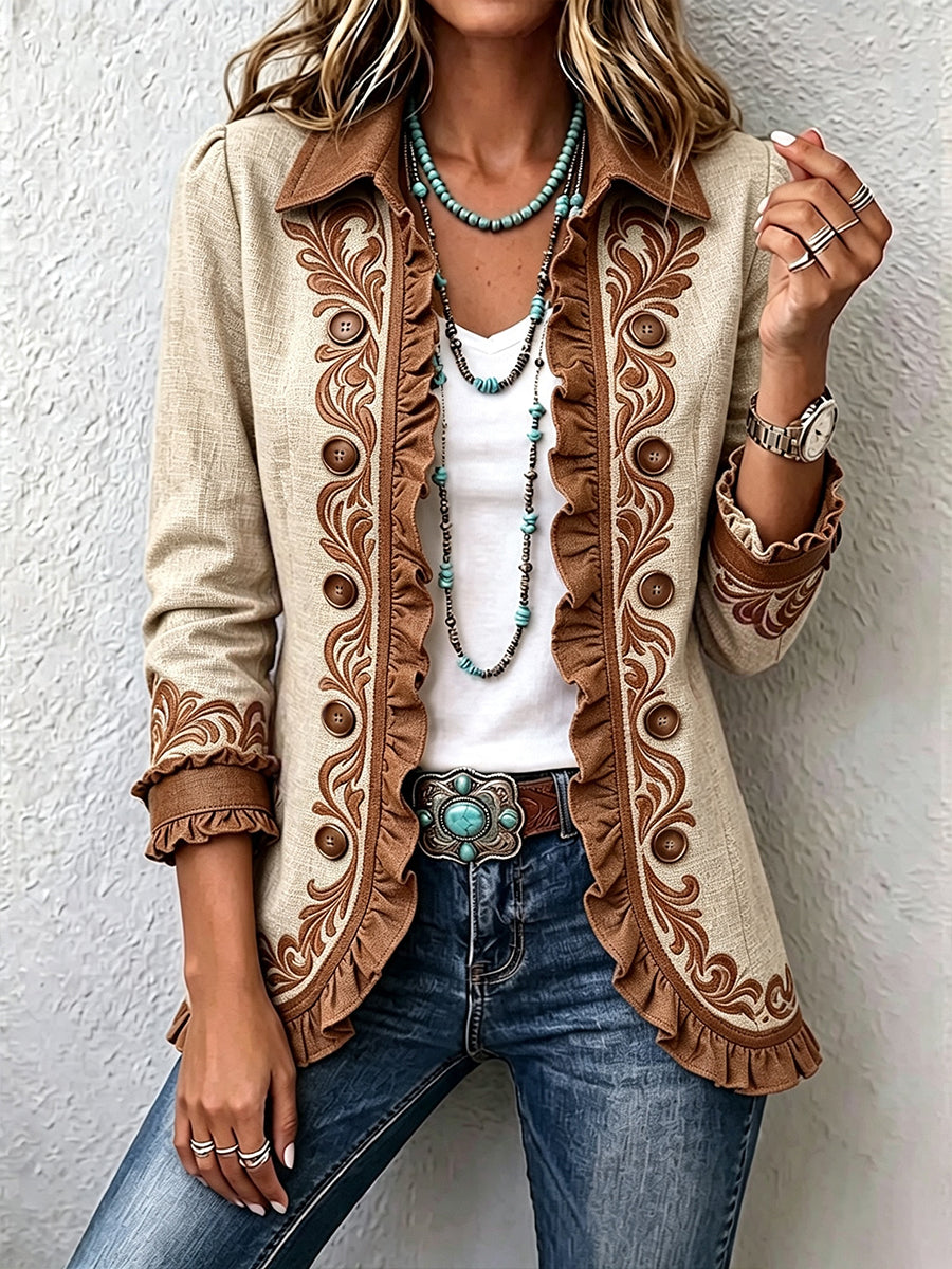 Mónica™ | Chaqueta Boho Vintage Floral con Volantes