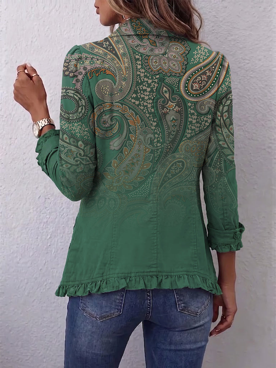 Jimena™ | Chaqueta Boho con Estampado Paisley y Volantes