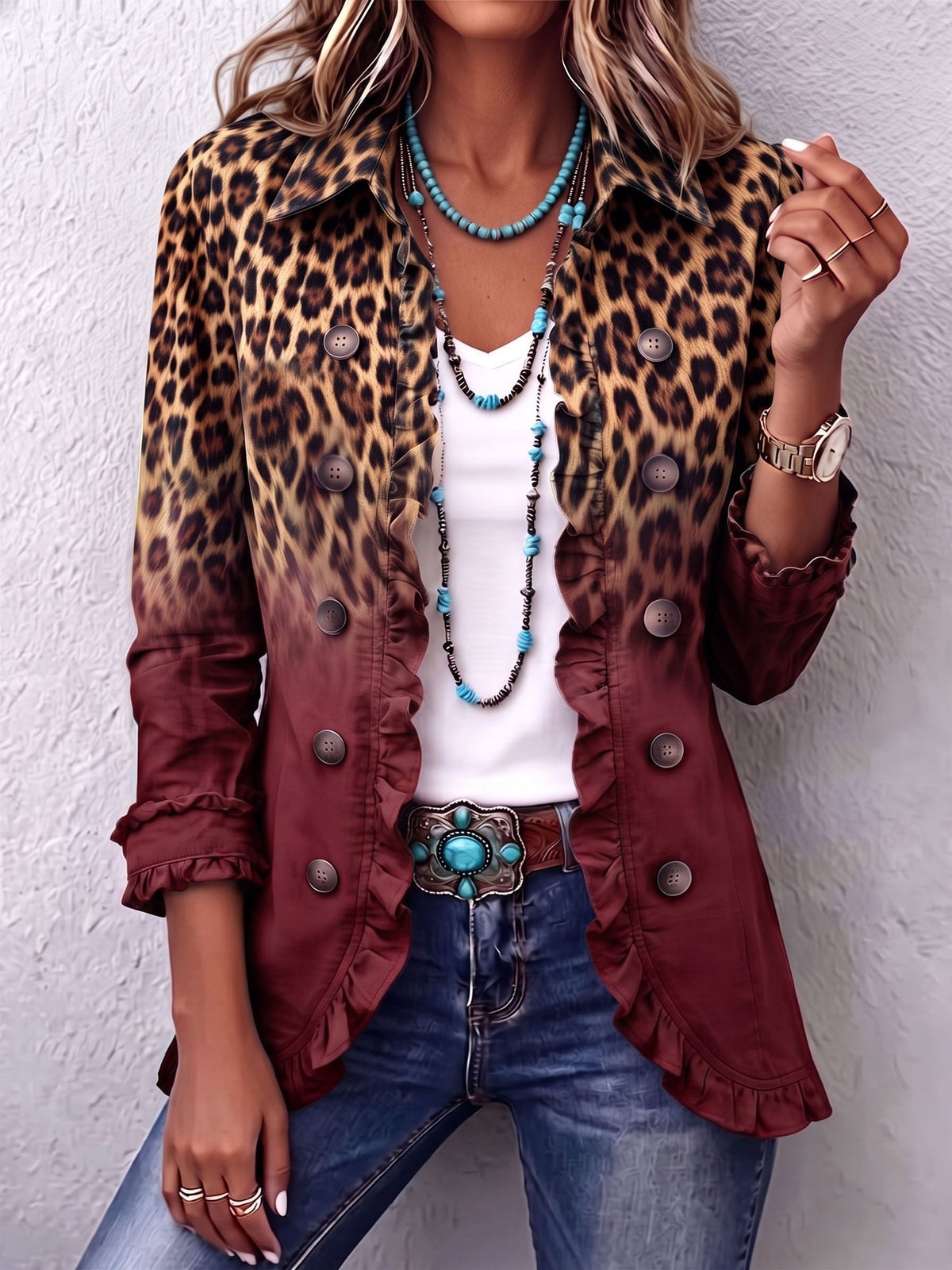 Elisabeth | Blazer Ombré Leopardo con Volantes