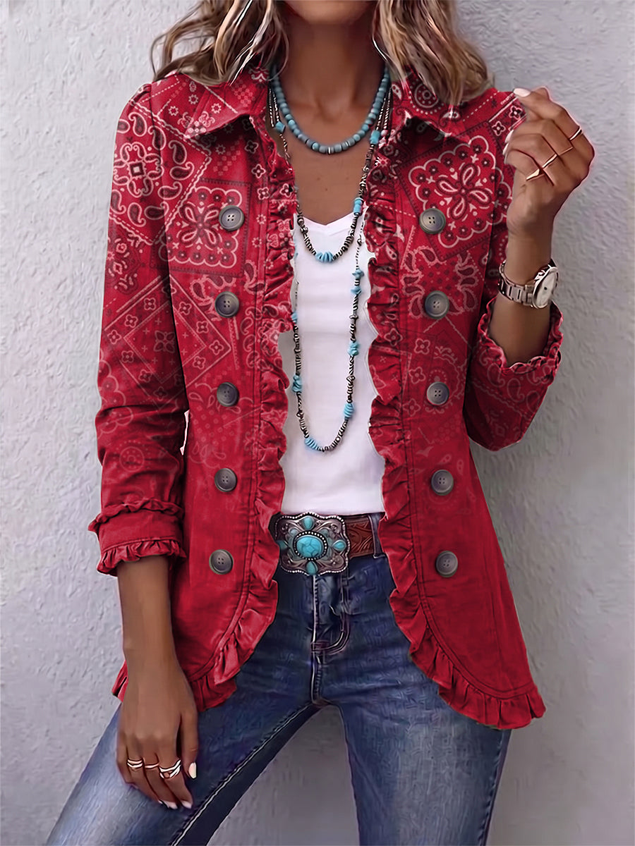 Gisela™ | Chaqueta Boho con Estampado Paisley Ombré y Volantes