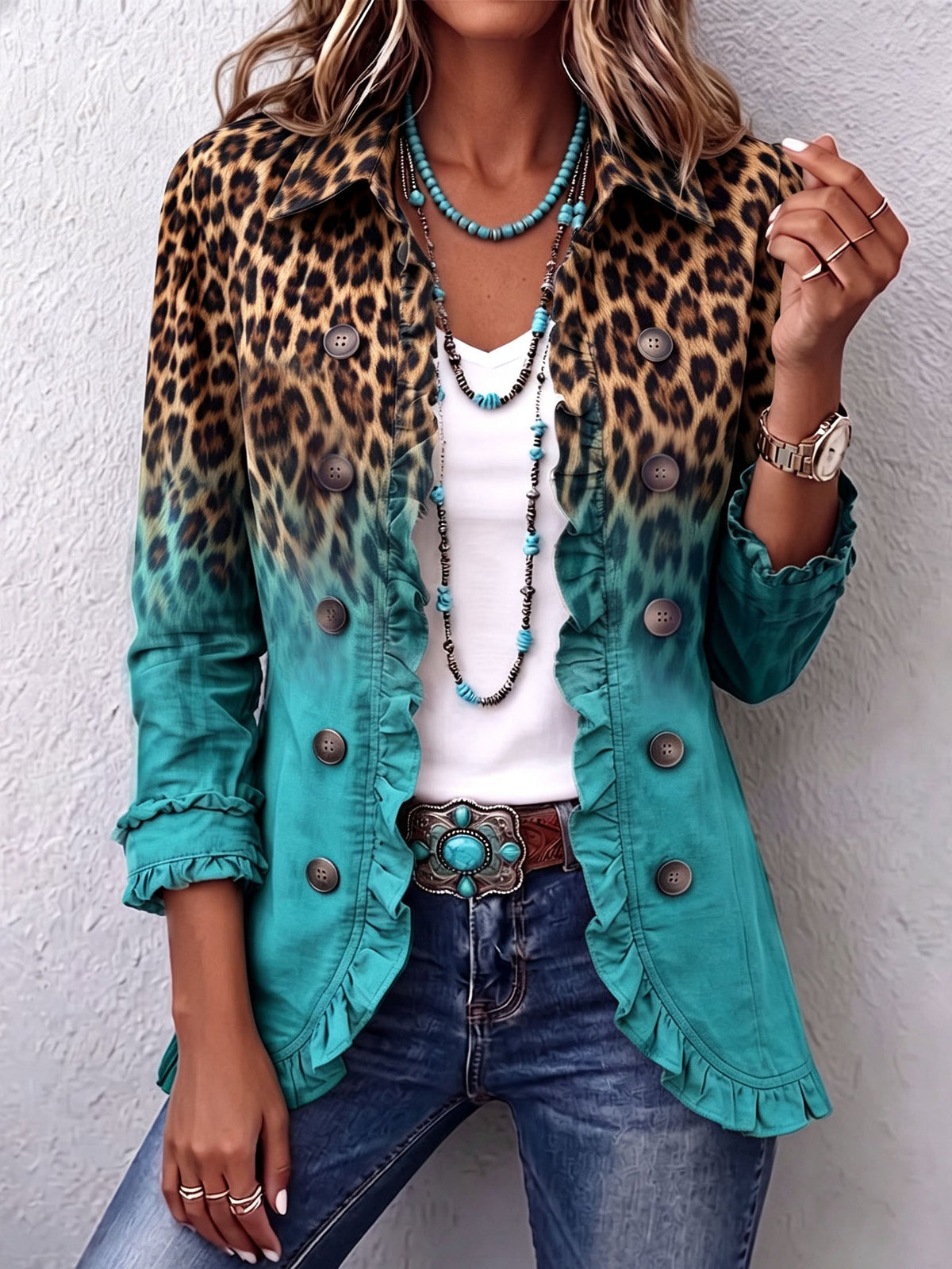 Elisabeth | Blazer Ombré Leopardo con Volantes