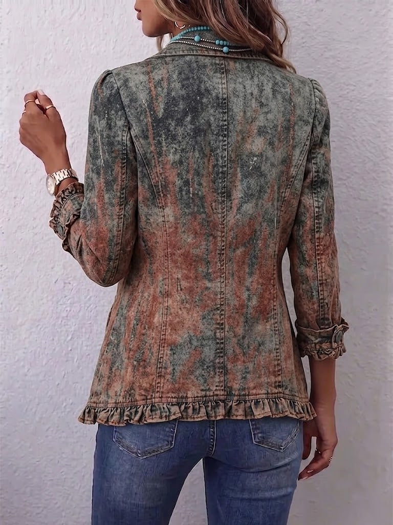 Virginia™ | Chaqueta Vintage con Estampado Texturizado en Degradado y Volantes