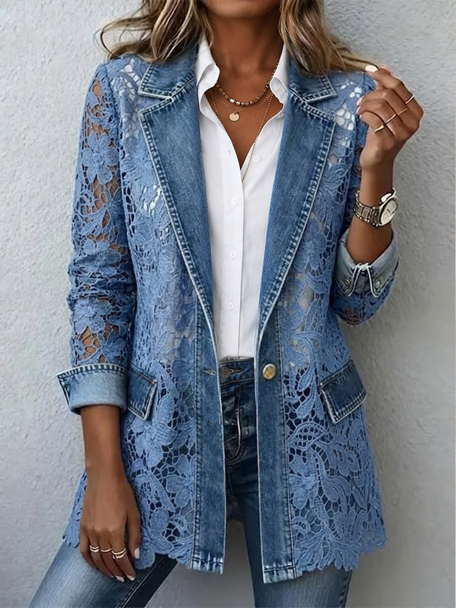 Lucía™ | Blazer con Paneles de Encaje Floral