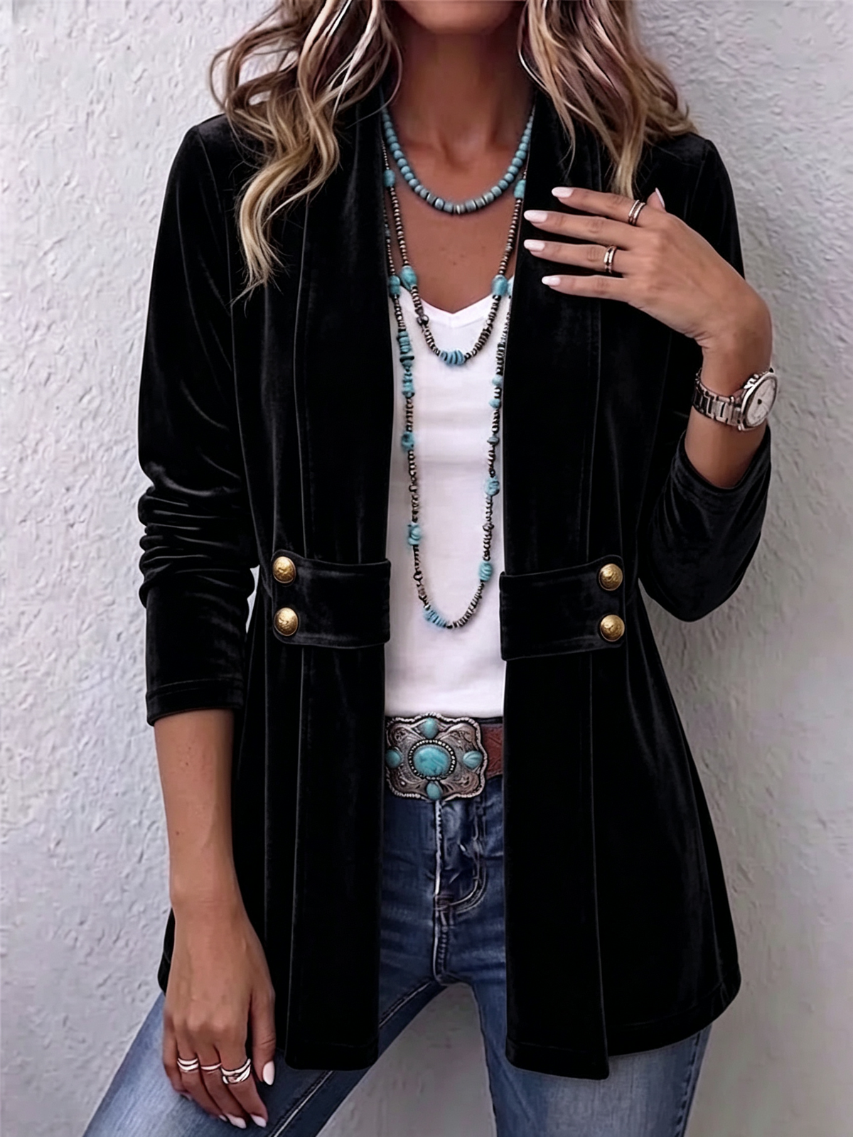 Olga™ | Chaqueta Vintage de Solapa con Botón, Manga Larga y Apertura Delantera
