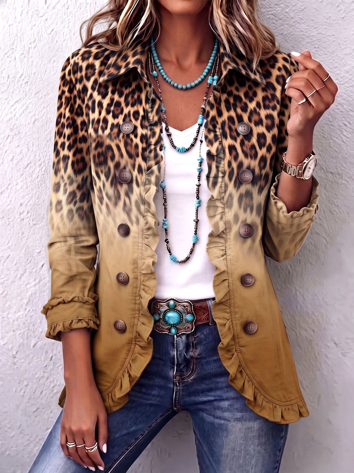 Elisabeth | Blazer Ombré Leopardo con Volantes