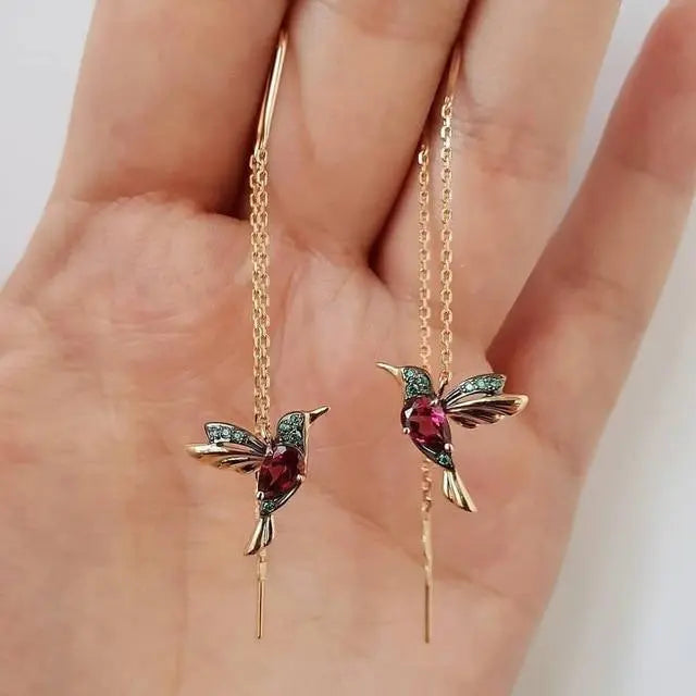 Amalia | Pendientes colibrí dorados con cristales